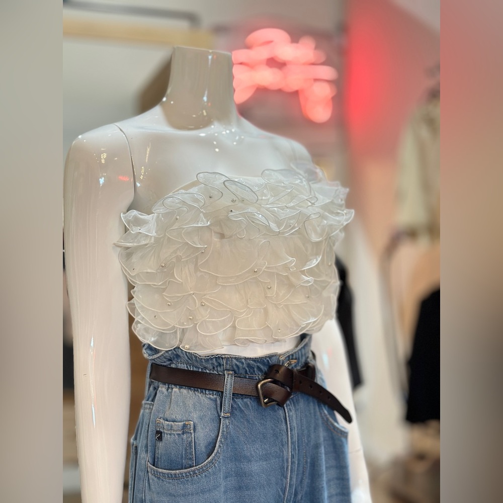Organza Fluttery Ruffle Tube Top - Picture 4 of 7